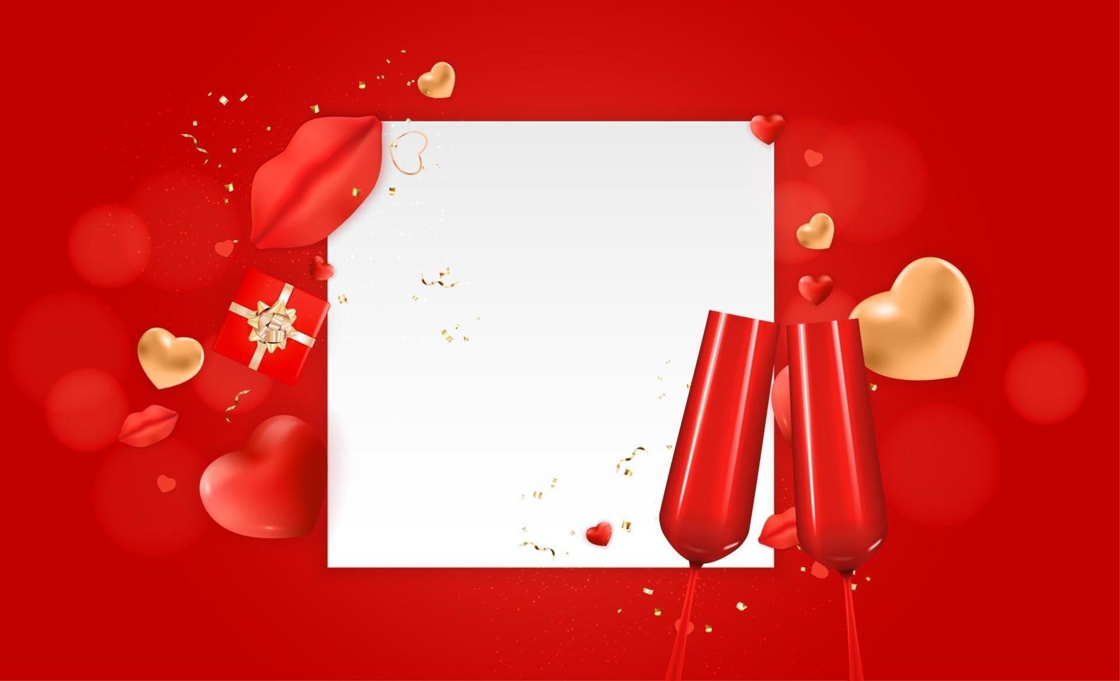 Valentine s Day Holiday Gift Card Background Realistic Design. Template for advertising, web, social media and fashion ads. Poster, flyer, greeting card, header for website Vector Illustration