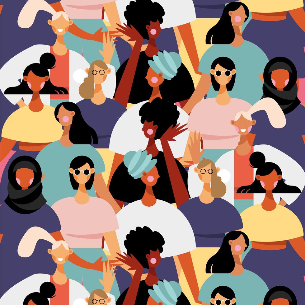 group of diversity women characters pattern vector
