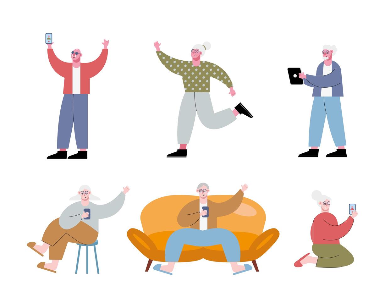 old people using technology characters vector