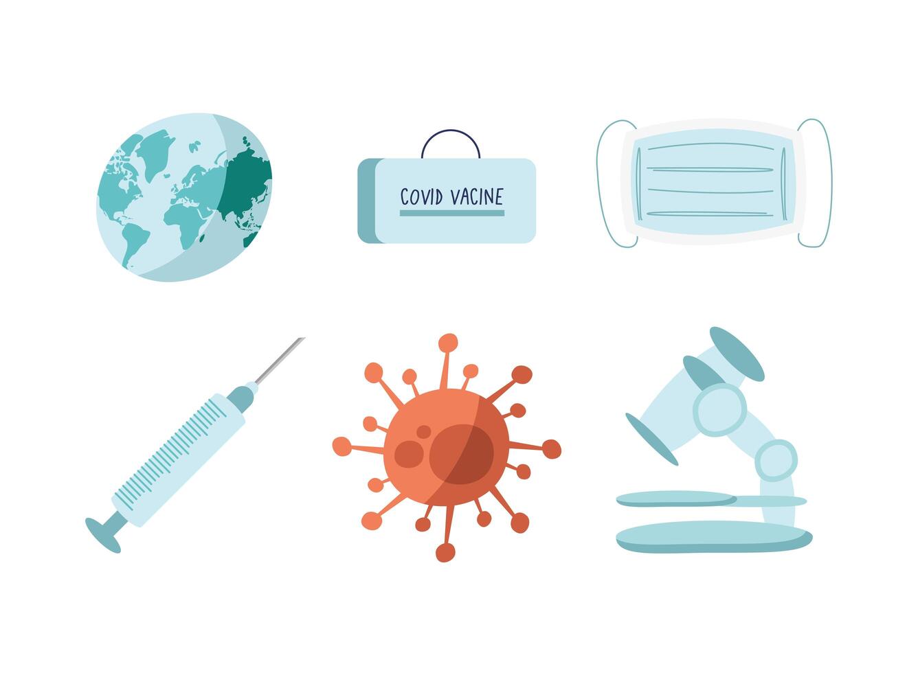 bundle of six vaccine covid19 set icons vector