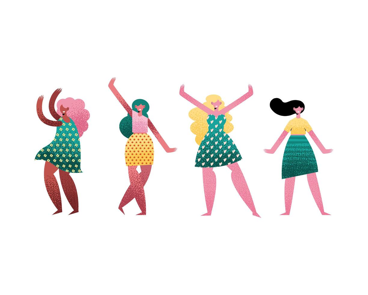 group of four girls avatars characters vector