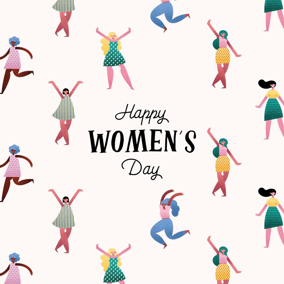 happy womens day lettering card with pattern girls vector