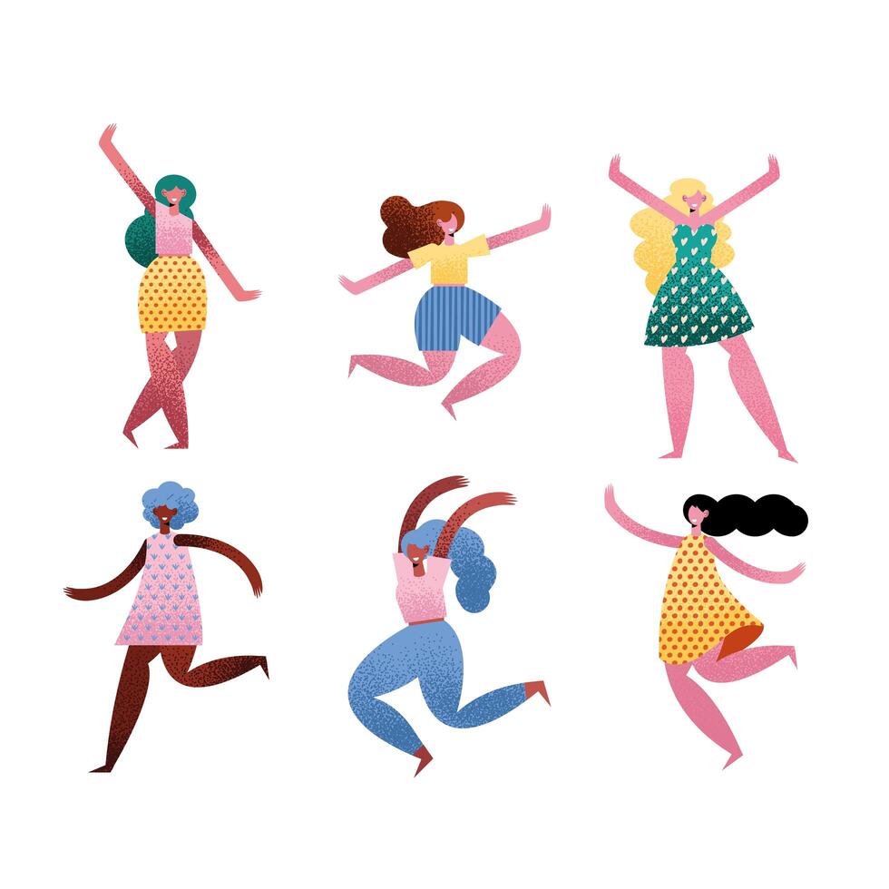 group of six women avatars characters vector