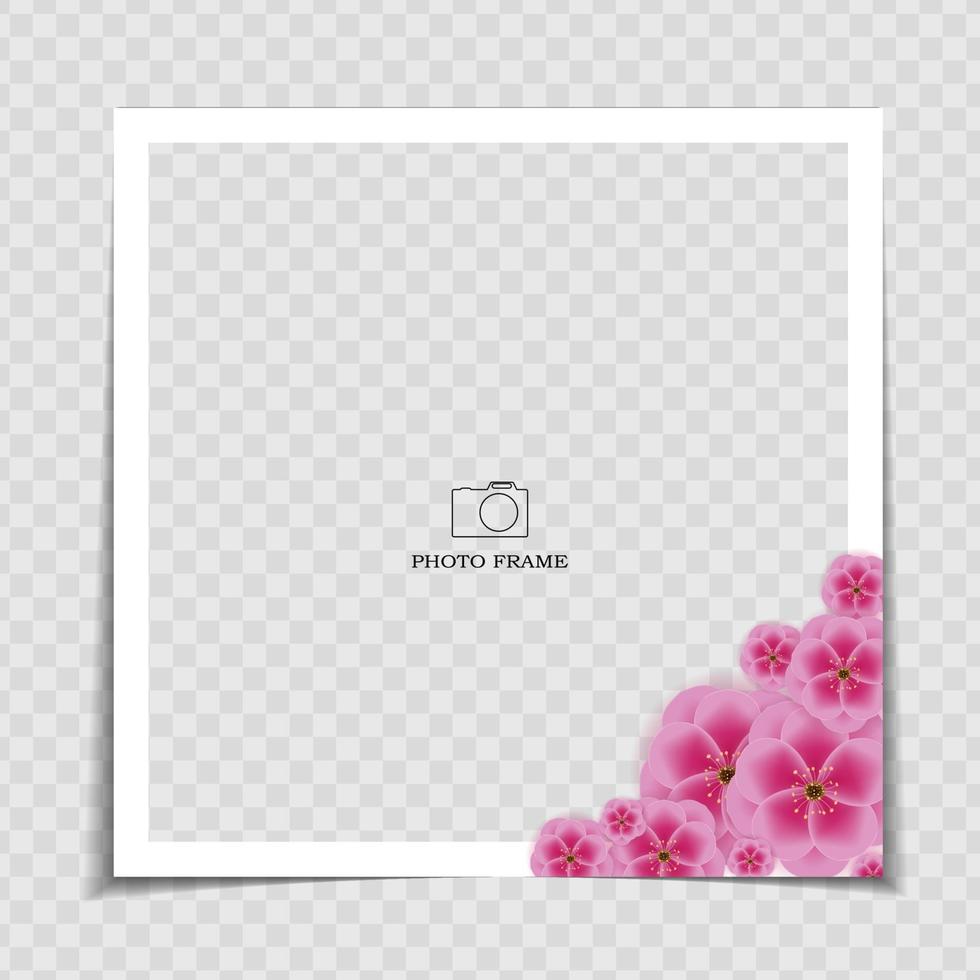 Holiday Background Photo Frame Template. Sarura, plum flower background for post in Social Network. Vector Illustration EPS10