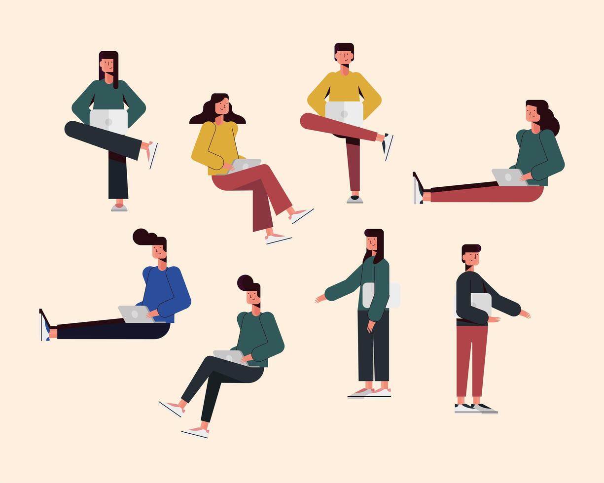 People with laptop icon collection vector design