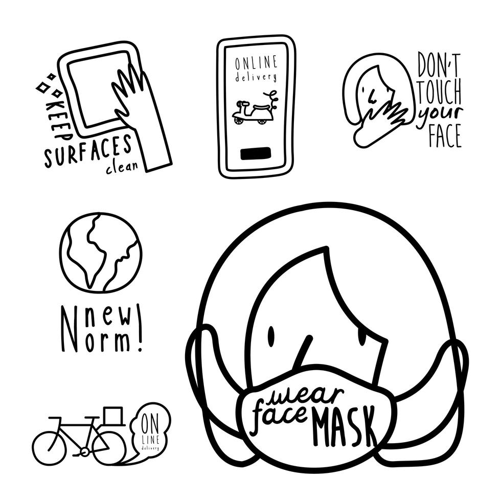 bundle of six new norm letterings campaign set line style icons vector