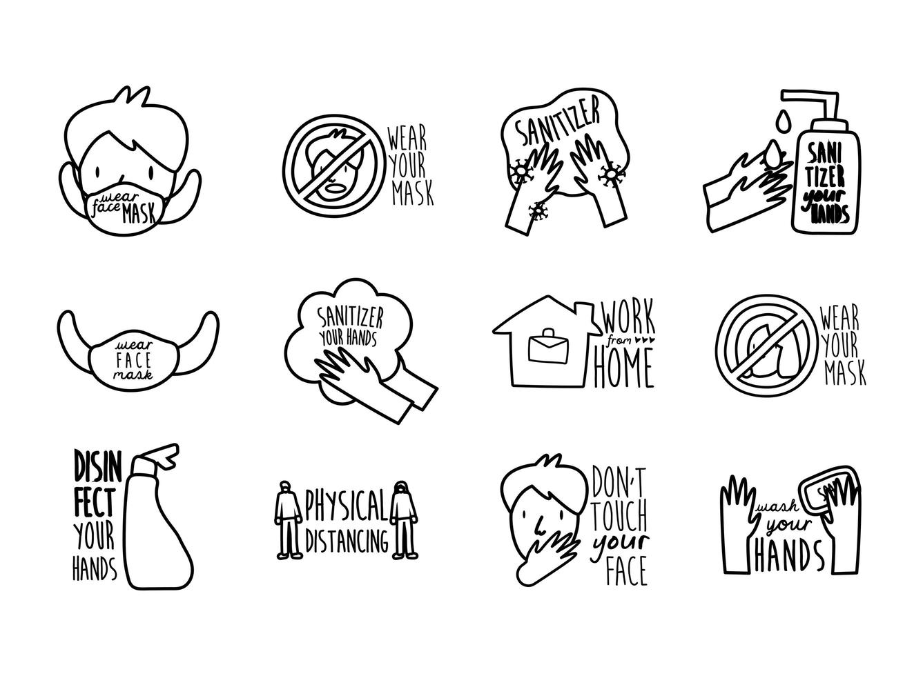 paquete de doce nuevos iconos de estilo de línea de conjunto de campañas de etiquetado de normas vector