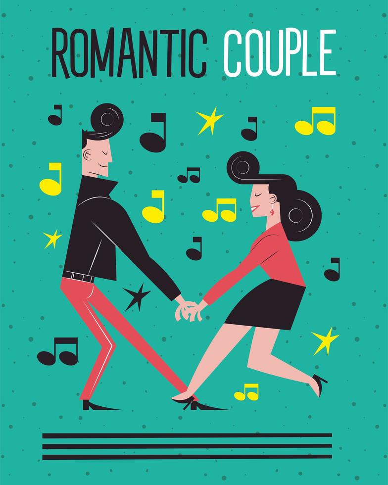 Romantic couple dancing with music vector design