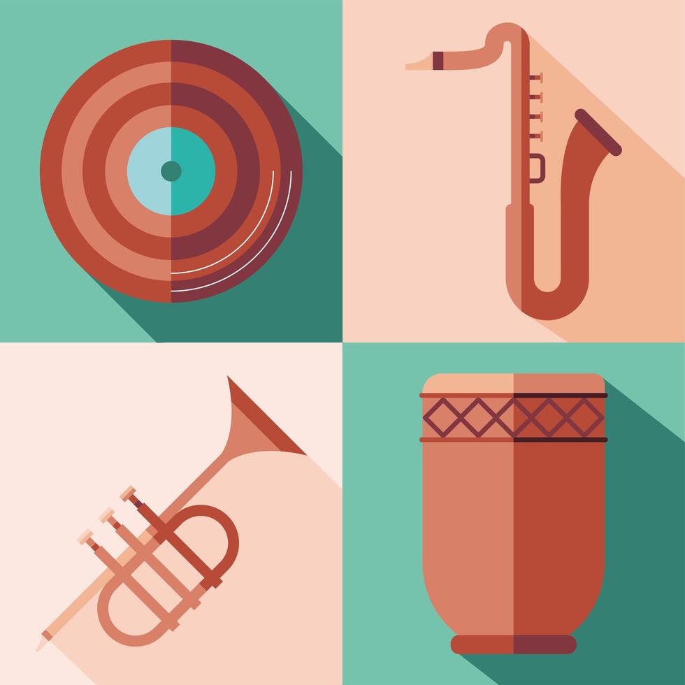 instrumentos musicales, icono, conjunto, vector, diseño vector