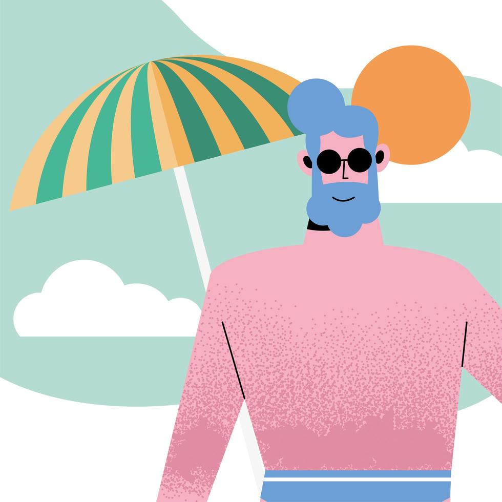 Summer man cartoon with swimwear and umbrella vector design