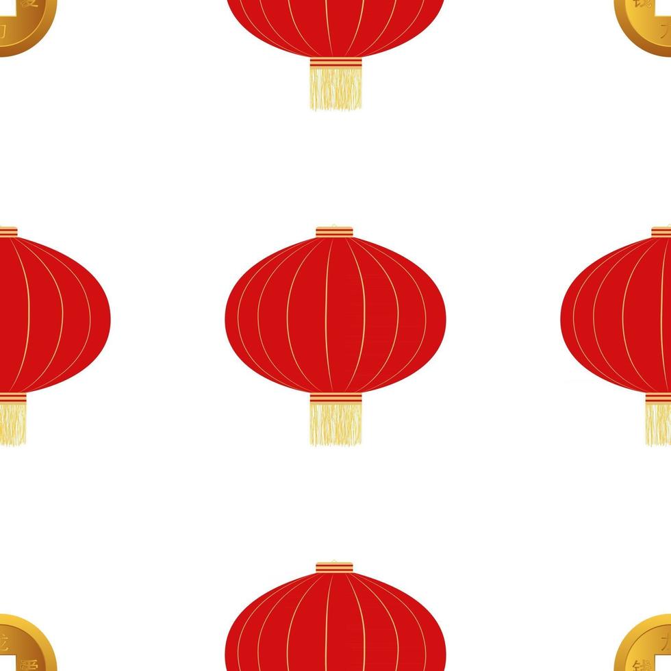 Flat red hanging Chinese lanternseamless pattern background for Chinese New Year celebration. Vector Illustration EPS10