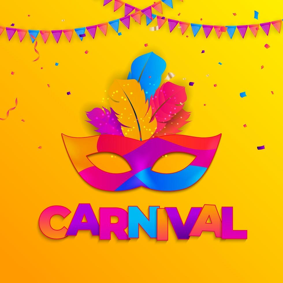 Carnaval Background.Traditional mask with feathers and confetti for fesival, masquerade, parade.Template for design invitation,flyer, poste, banners. Vector Illustration EPS10