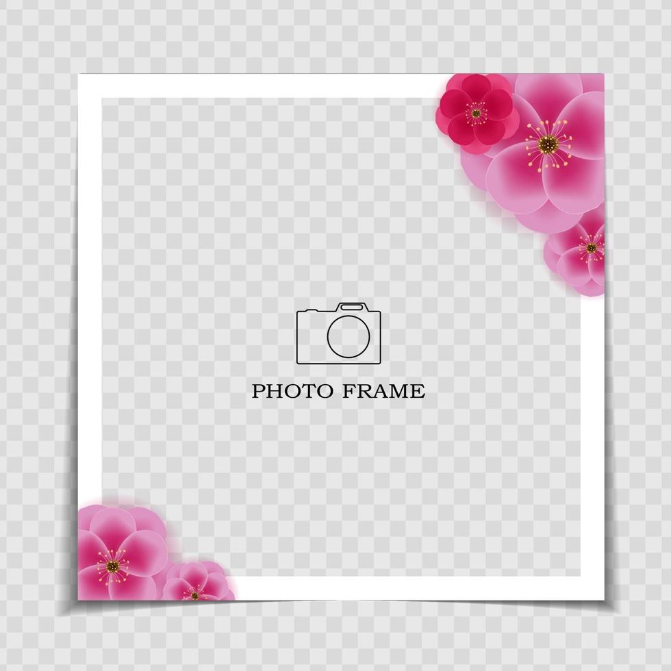 Holiday Background Photo Frame Template. Sarura, plum flower background for post in Social Network. Vector Illustration EPS10