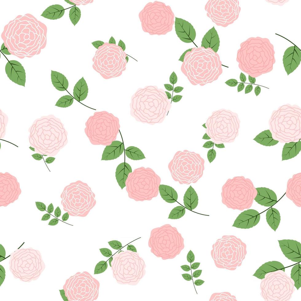 Simple Rose Flower and Leaves Natural Seamless Pattern Background. Vector Illustration EPS10