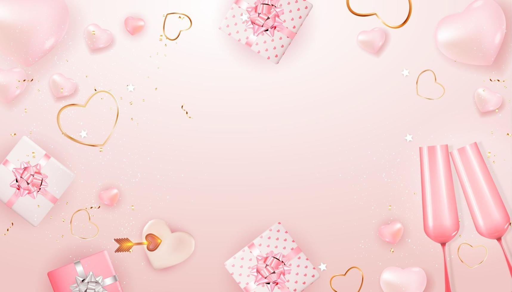 Valentine s Day Holiday Gift Card Background Realistic Design. Template for advertising, web, social media and fashion ads. Poster, flyer, greeting card, header for website Vector Illustration EPS10