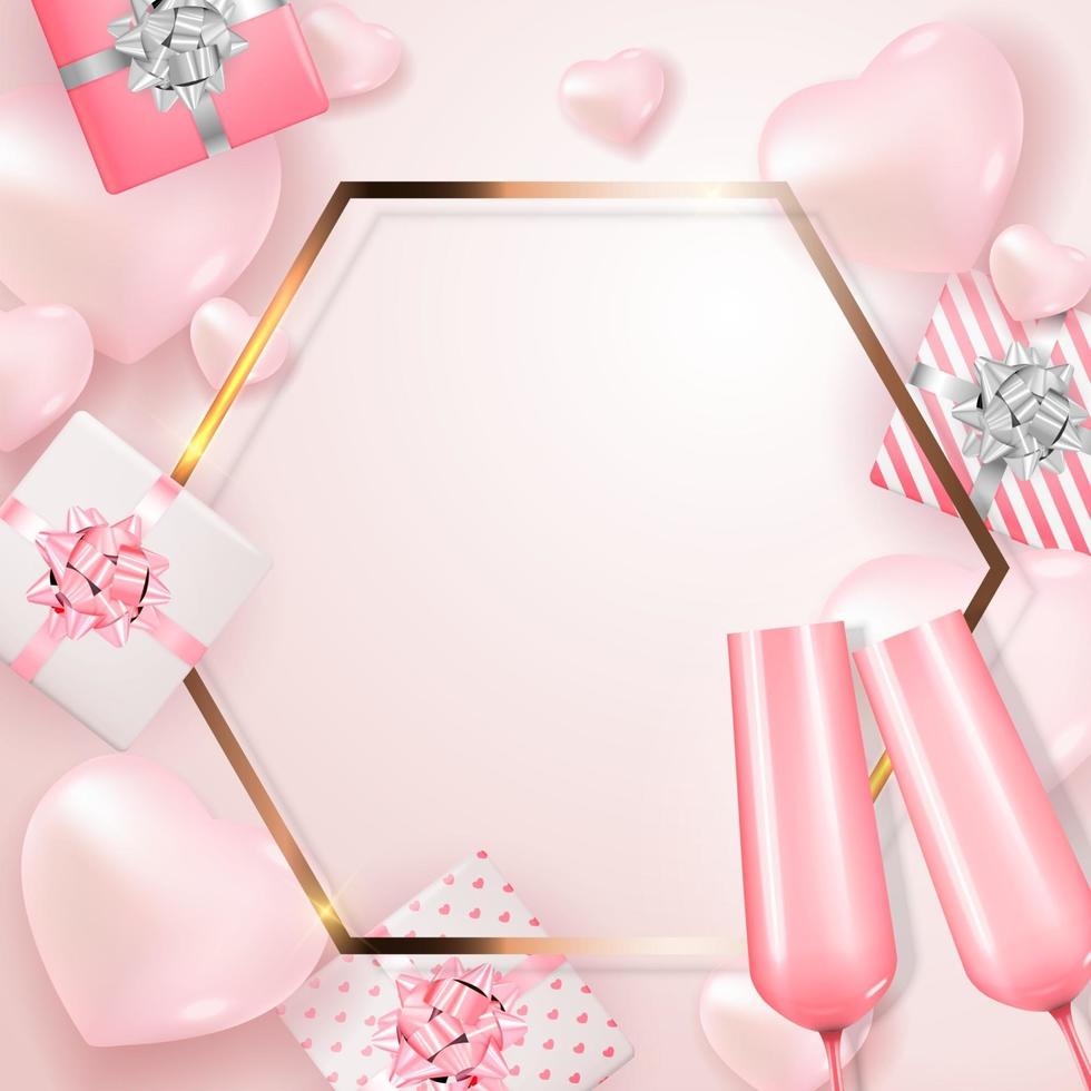 Valentine s Day Holiday Gift Card Background Realistic Design. Template for advertising, web, social media and fashion ads. Poster, flyer, greeting card, header for website Vector Illustration EPS10