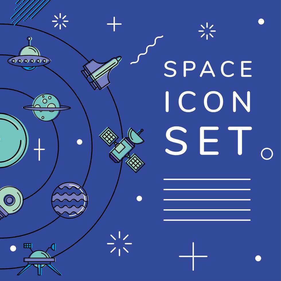 Space icon set in orbit vector design