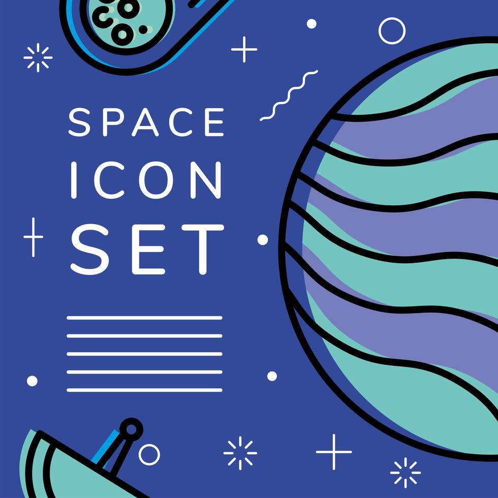 Space planet and icon set vector design