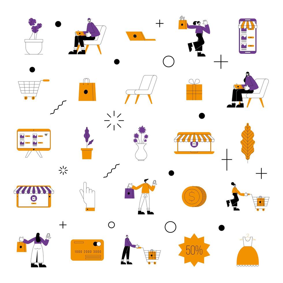 Online store set of symbols vector design