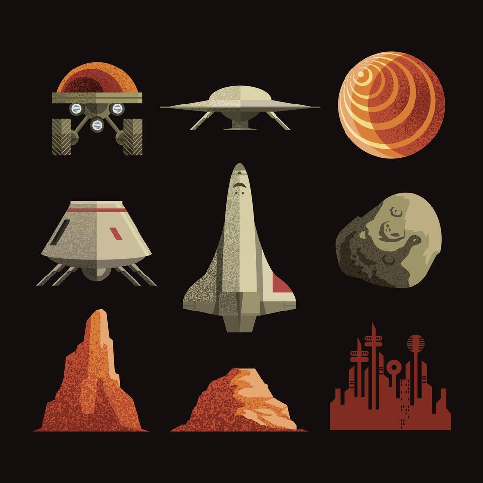 diseño de vector de paquete de icono de espacio y ciencia ficción