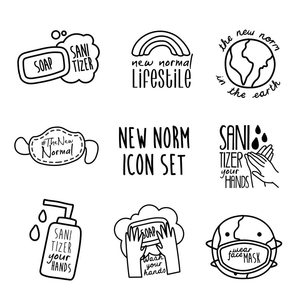 bundle of eight new norm letterings campaign set line style icons vector