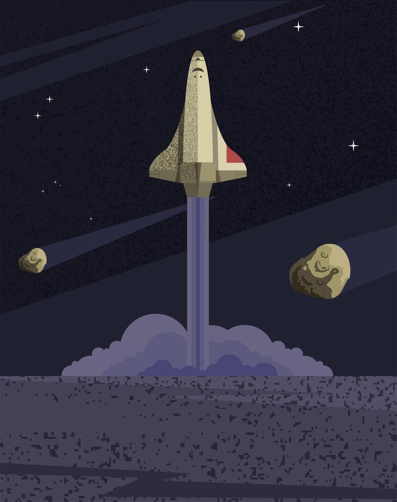 Space rocket and asteroids vector design