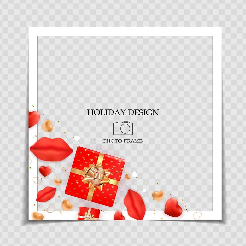 Holiday Background Photo Frame Template. Valentine s Day Love Concept for post in Social Network. Vector Illustration EPS10