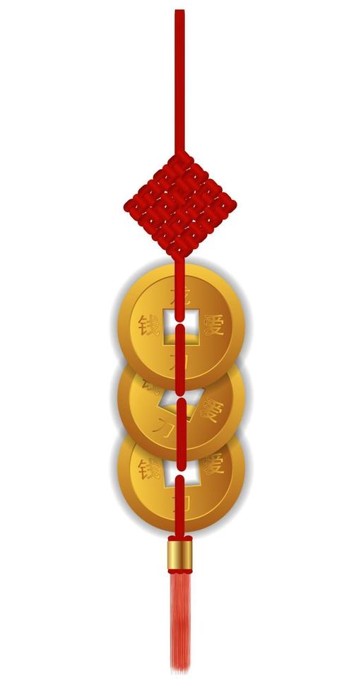 Chinese New Year lucky coin set. Design element for greeting card, poster, web banner. Vector Illustration EPS10