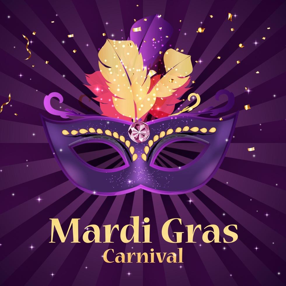 carnaval de mardi gras background.traditional máscara con plumas y confeti para fesival, masquerade, parade.template para invitación de diseño, flyer, poste, banners. ilustración vectorial eps10 vector