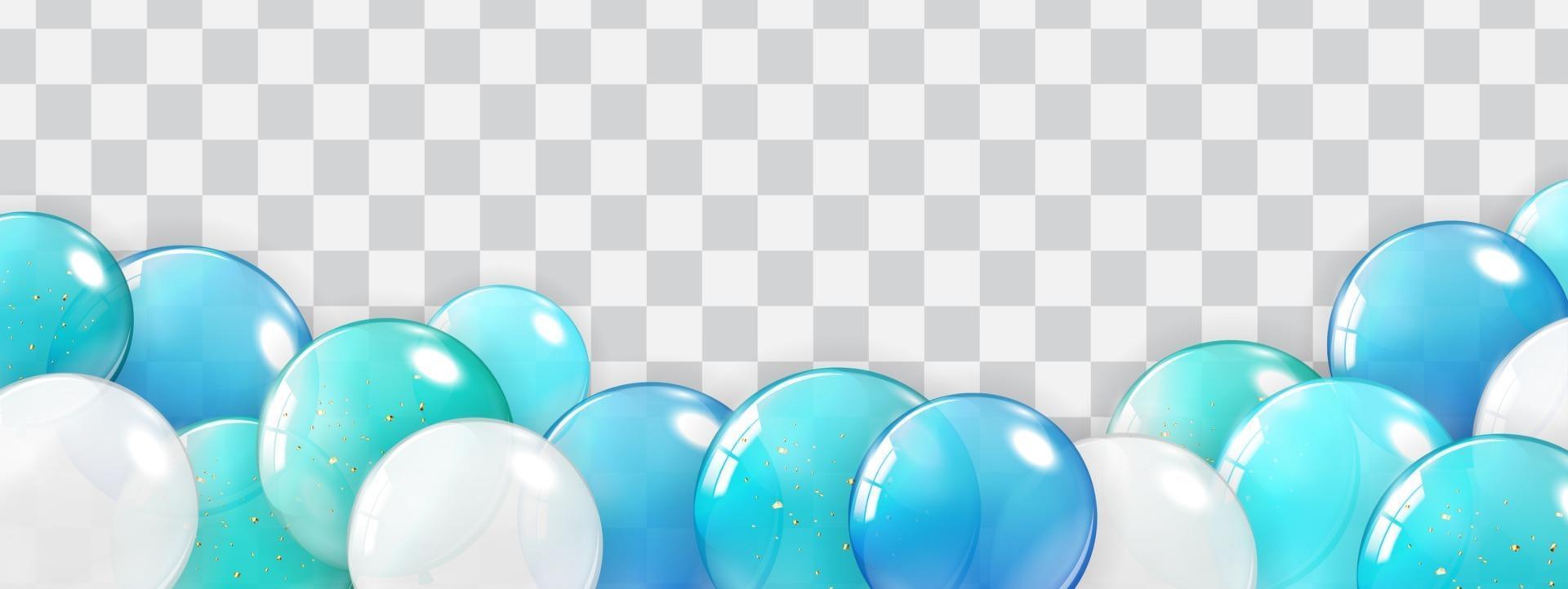 Holiday Border with Balloons isolated on transparent . Can be used for advertisment, promotion and birthday card or invitation. Vector Illustration