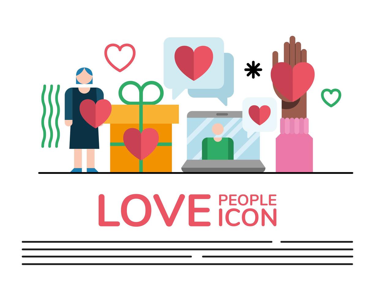 woman and bundle of love people set icons and lettering vector