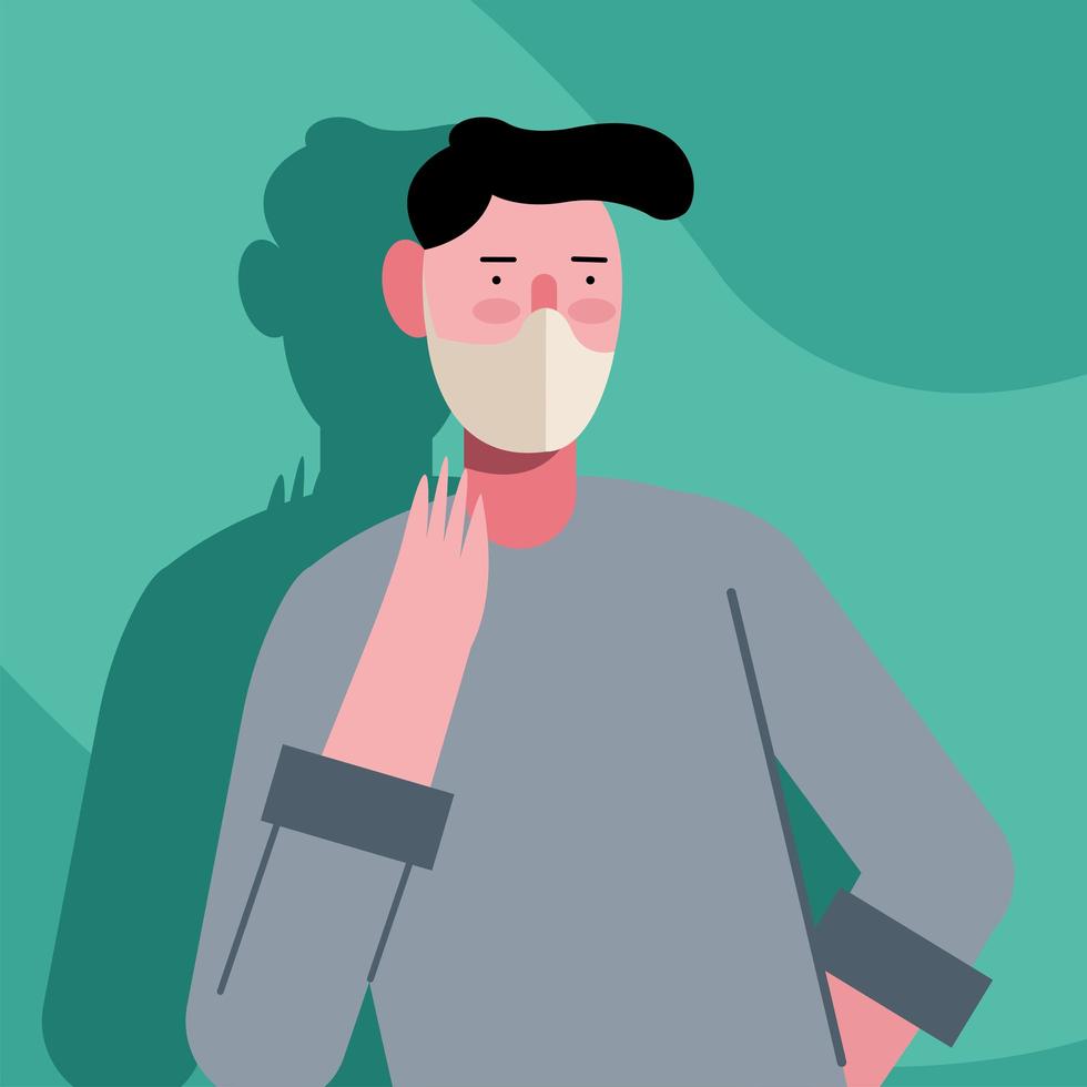 young man wearing medical mask protection in green background vector