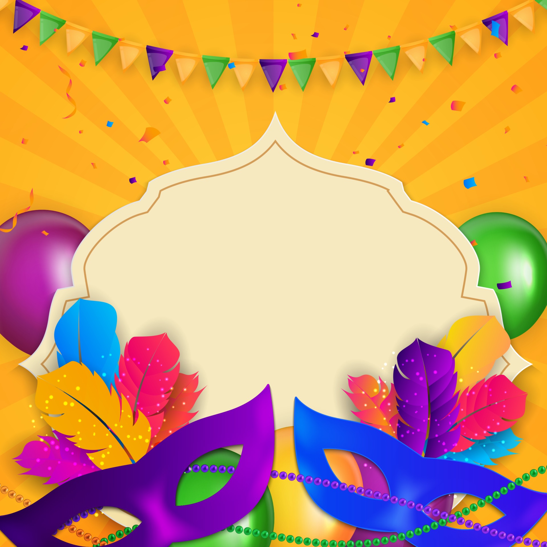 carnaval background.traditional máscara con plumas y confeti para