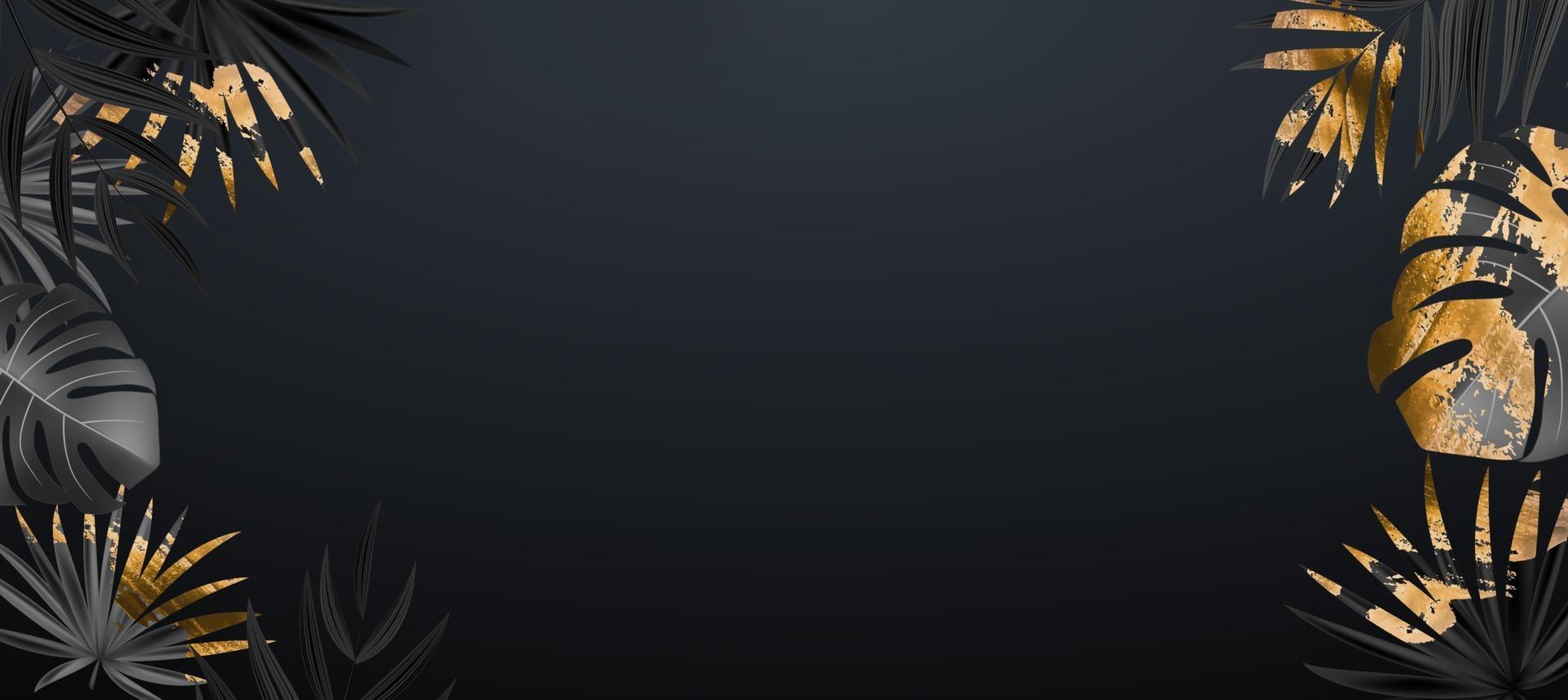 Natural Realistic Black and Gold Palm Leaf Tropical Background. Vector