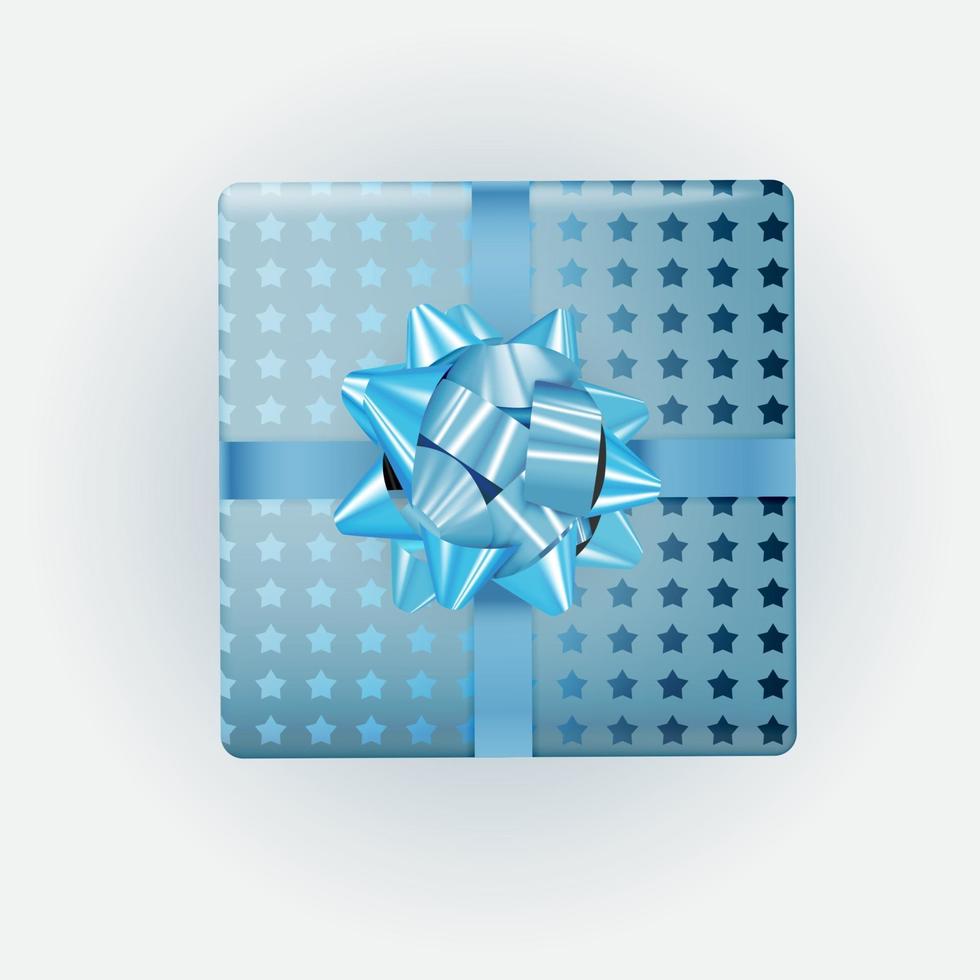 Blue Gift Box with Bow and Ribbon. Vector Illustration EPS10