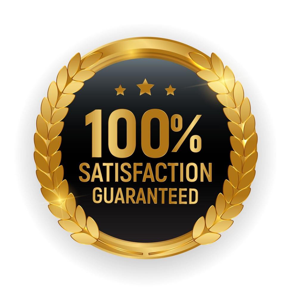 Premium Quality Gold Medal Badge.100 Satisfaction Guaranteed Sign Isolated on White Background. Vector Illustration EPS10