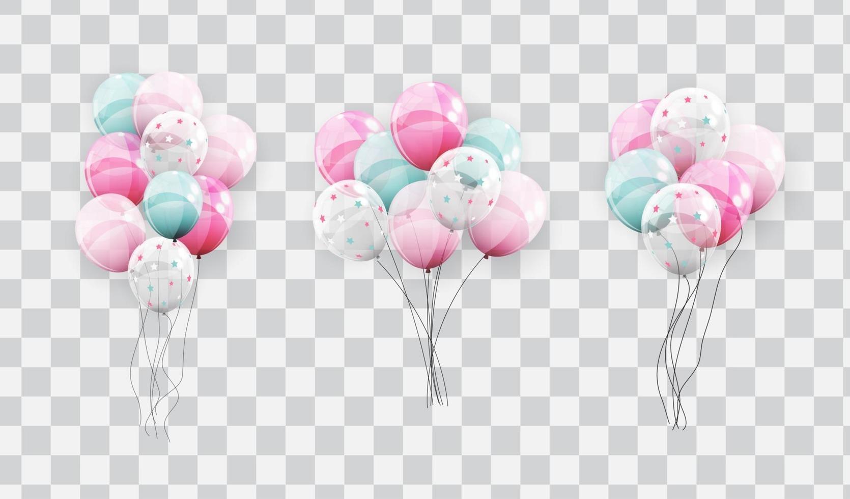 Balloons with Hearts isolated on transparent background Vector Illustratio