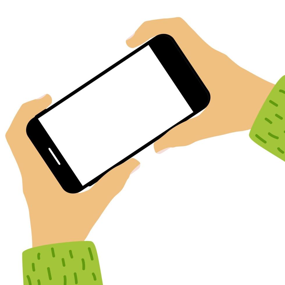 Hand holding mobile phone with empty screen template. Can be used for advertisment . Vector Illustration