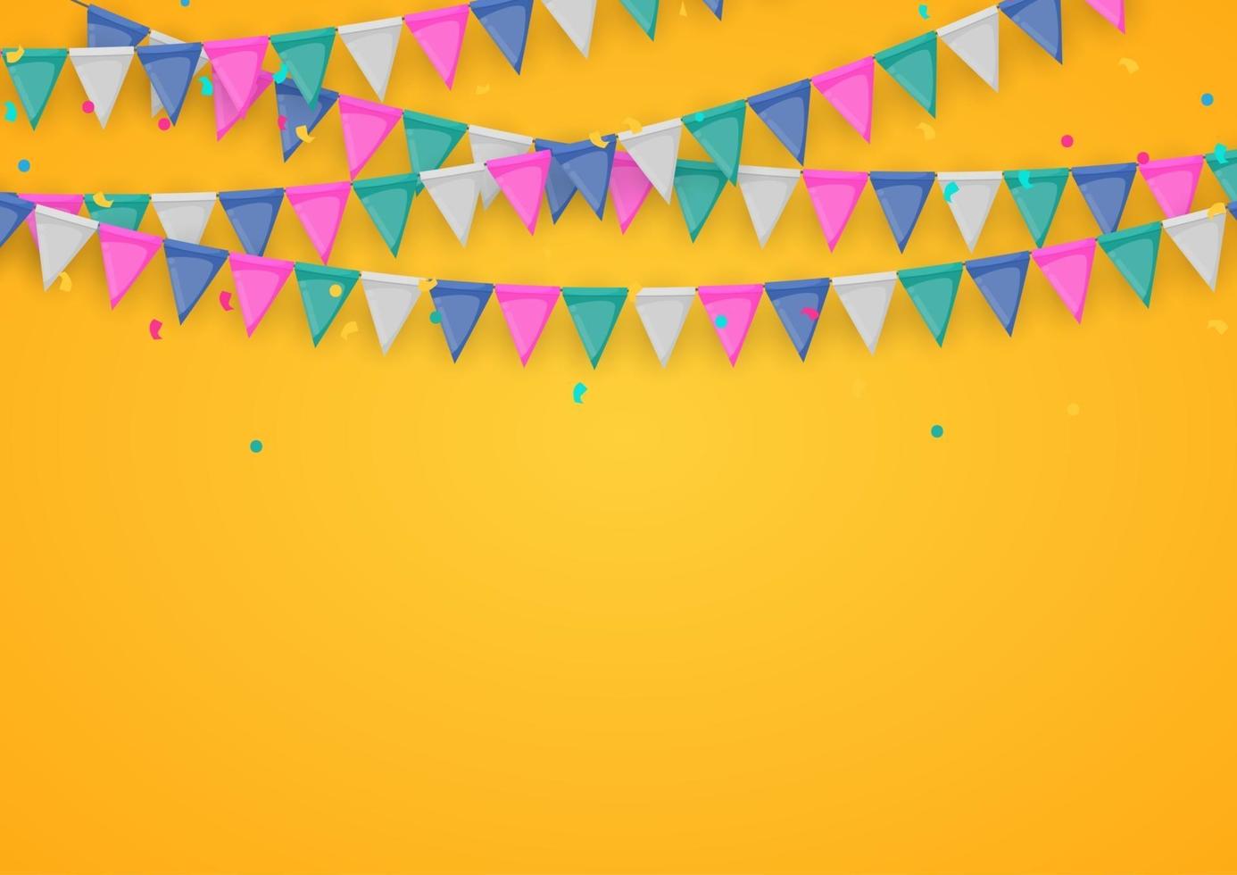 Banner with garland of flags and ribbons. Holiday Party background for birthday party, carnaval. Vector Illustration