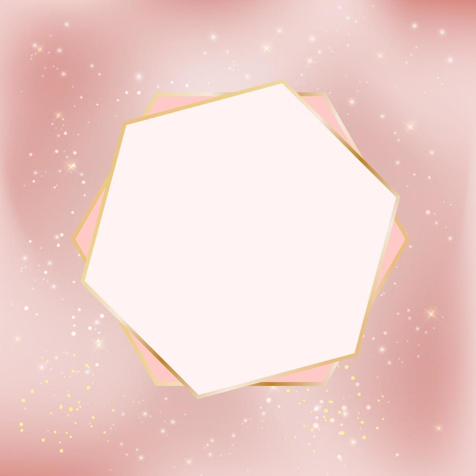 Fondo estrella rosa brillante con marco dorado. se puede utilizar para invitación de boda, tarjeta del día de San Valentín. ilustración vectorial vector