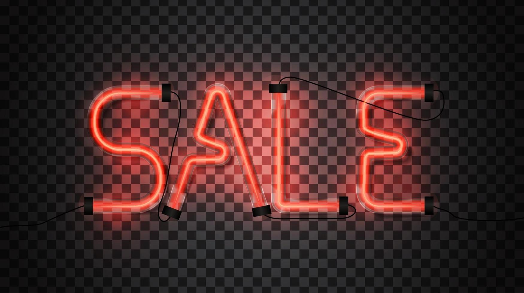 Sale Glowing Red Neon Tubes on Dark Transparent Background. Vector Illustration