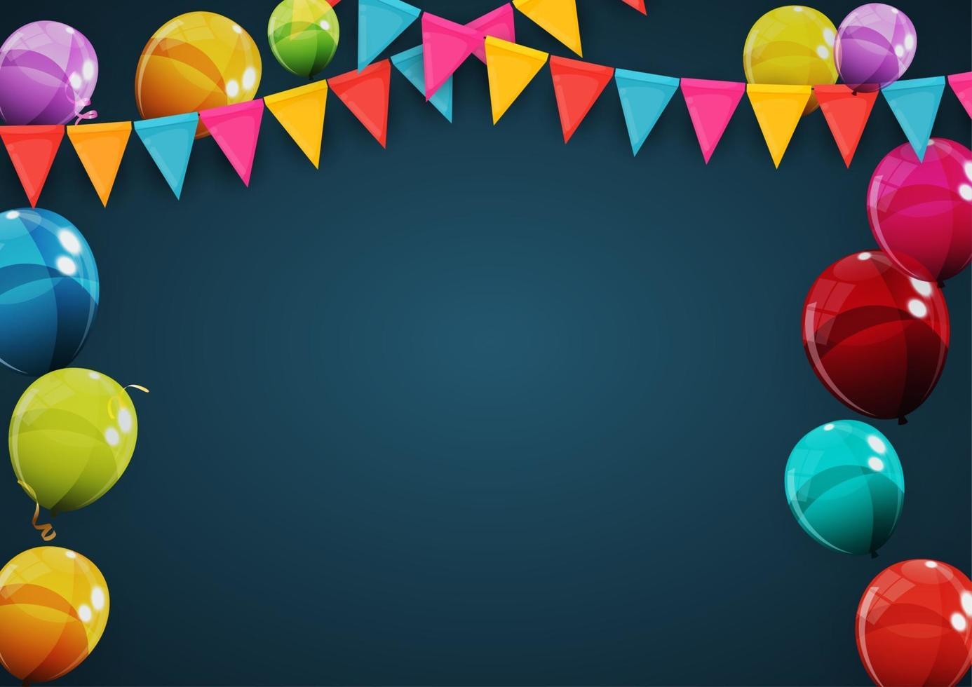 Happy Birthday Holiday Party Background with Flags and Balloons. Vector Illustration