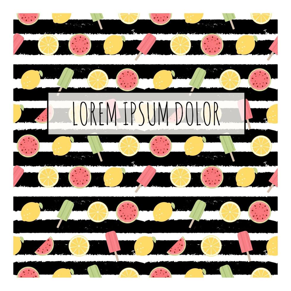 Abstract Summer Fruit Pattern with Frame and Sample Text. Vector Illustration