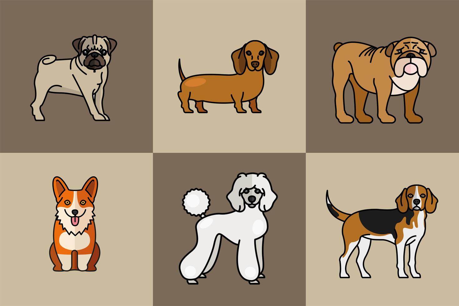 seis perros mascotas mascotas personajes de raza vector