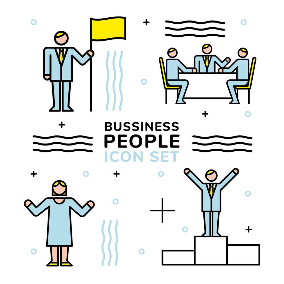 business people team with flag and podium vector