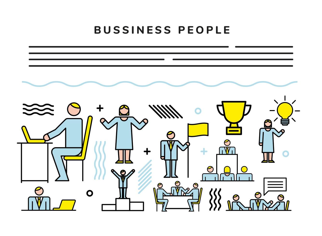 business people team with set icons vector