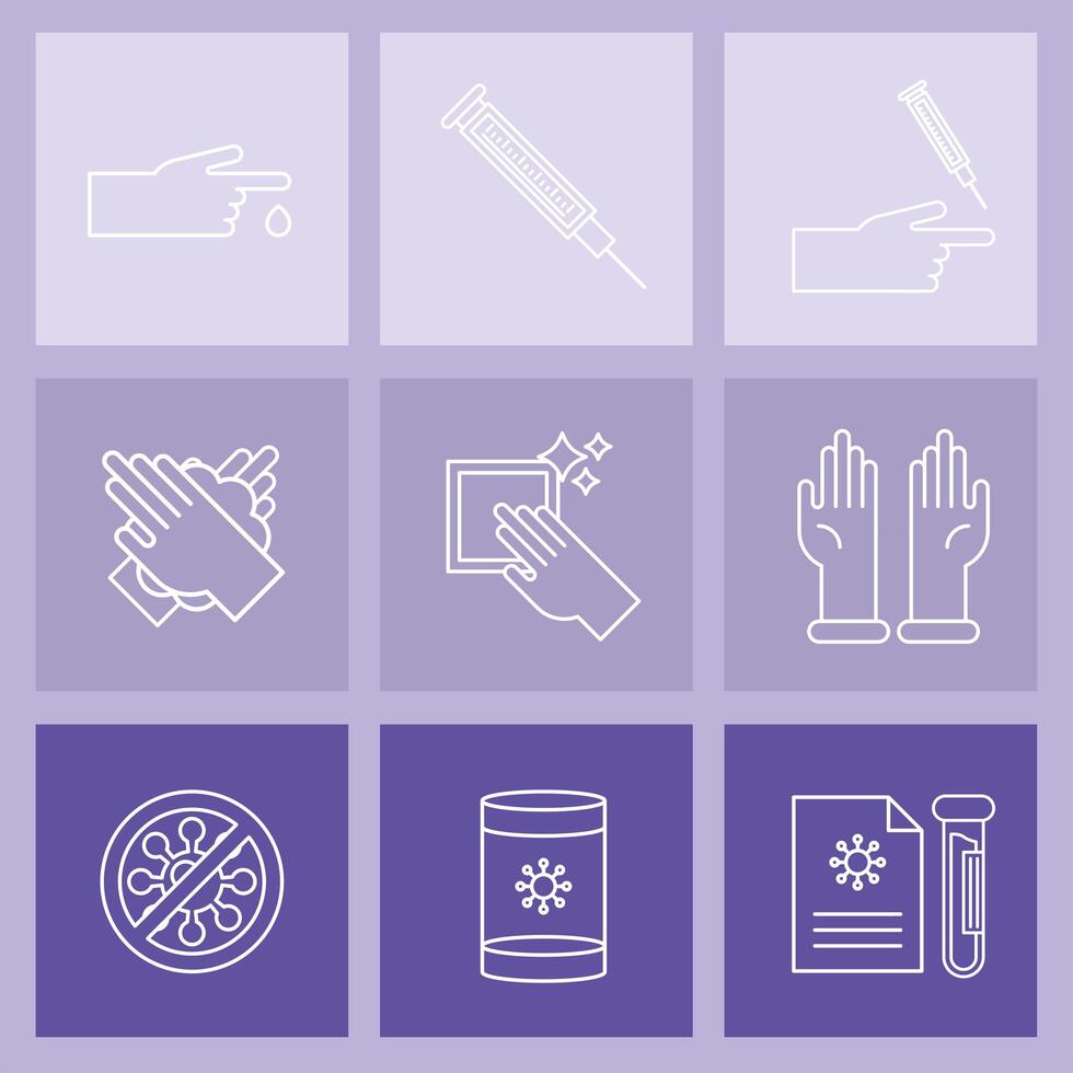 bundle of nine covid19 test set icons vector