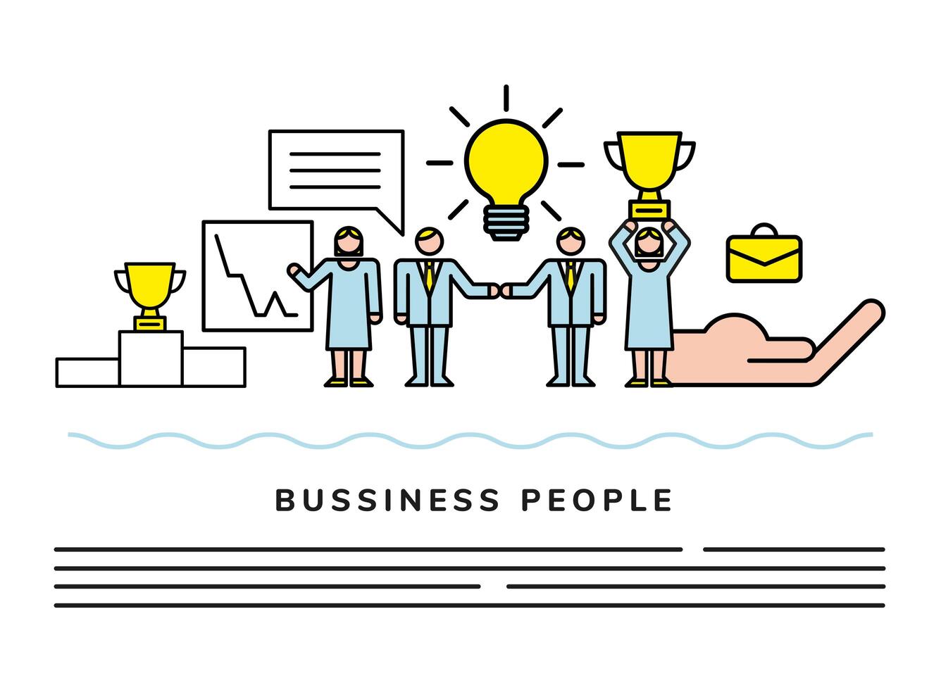 business people team with bulb and trophies vector
