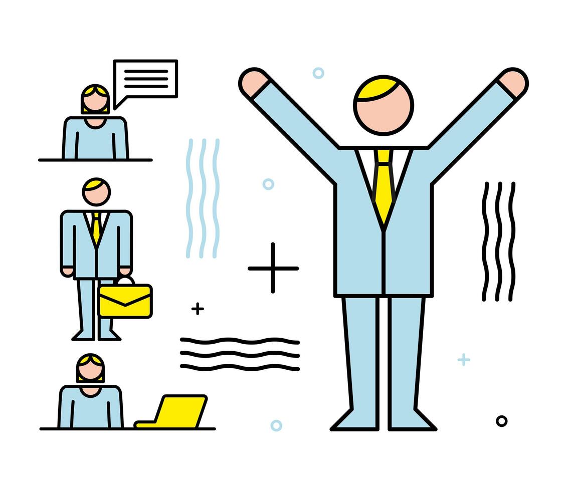 business people team with laptop and portfolio vector