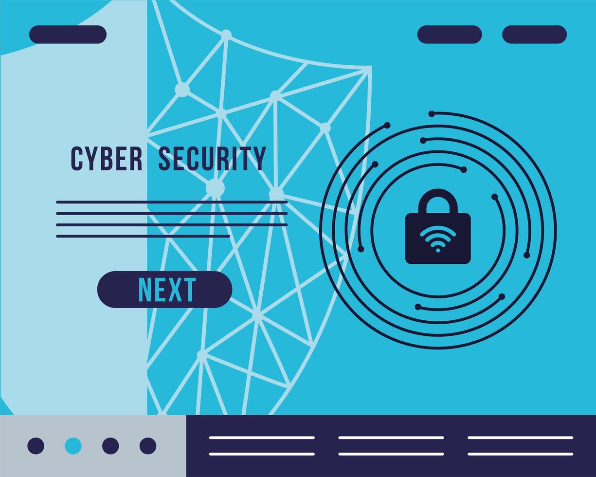 cyber security infographic with padlock and wifi waves signal vector